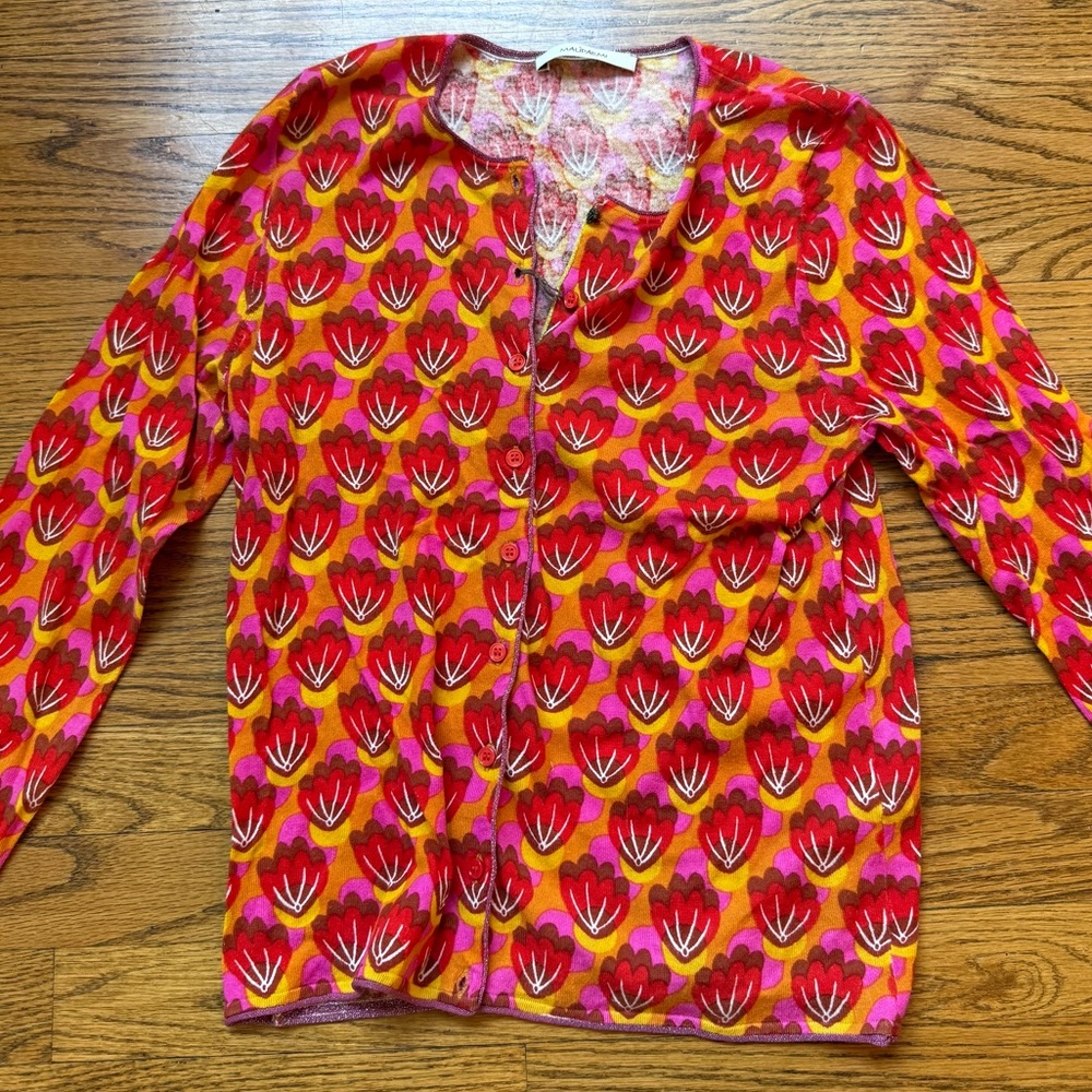 NWT Maliparmi bright orange, pink, and yellow floral patterned cardigan